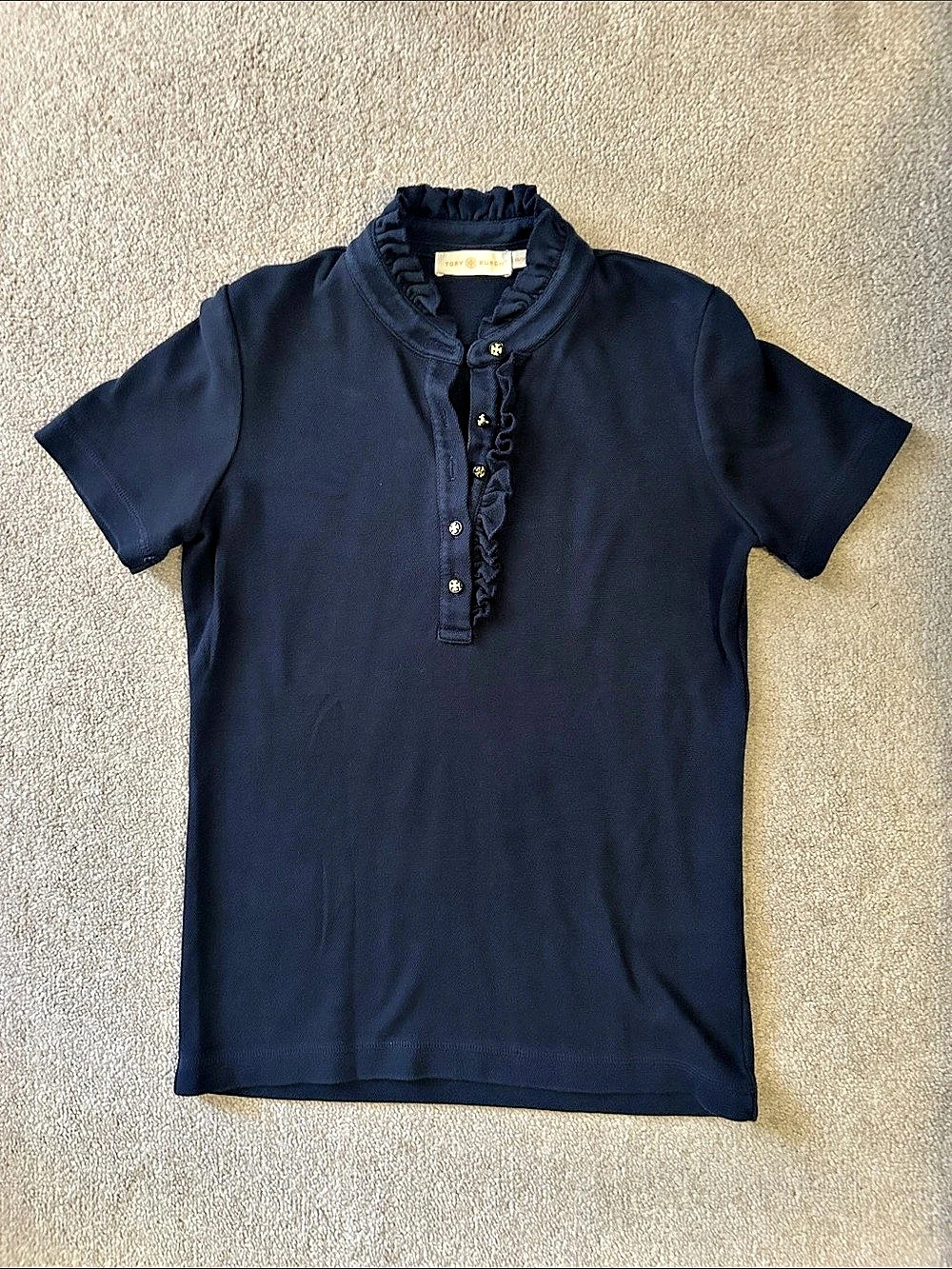 Tory Burch Lidia Ruffle Polo Shirt Short Sleeve Blue